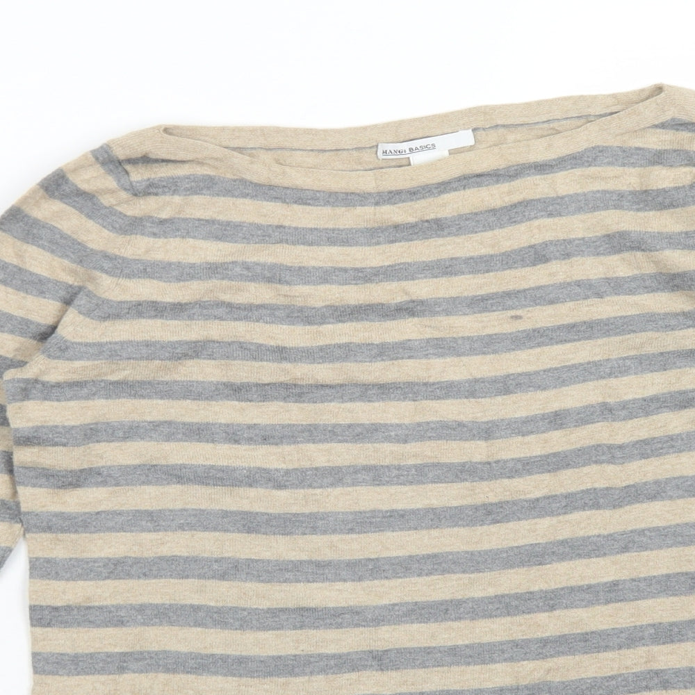 Mango Womens Multicoloured Striped Cotton Basic T-Shirt Size S Boat Neck
