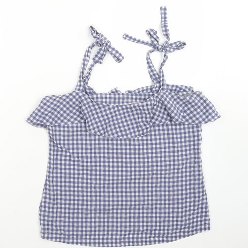 NEXT Womens Multicoloured Check Polyester Basic T-Shirt Size 6 Square Neck