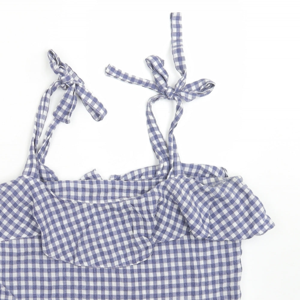 NEXT Womens Multicoloured Check Polyester Basic T-Shirt Size 6 Square Neck