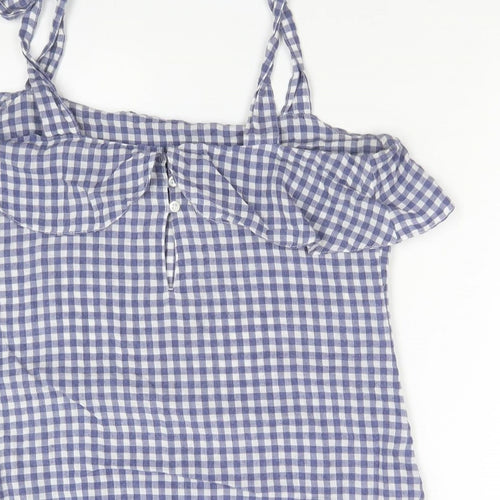 NEXT Womens Multicoloured Check Polyester Basic T-Shirt Size 6 Square Neck