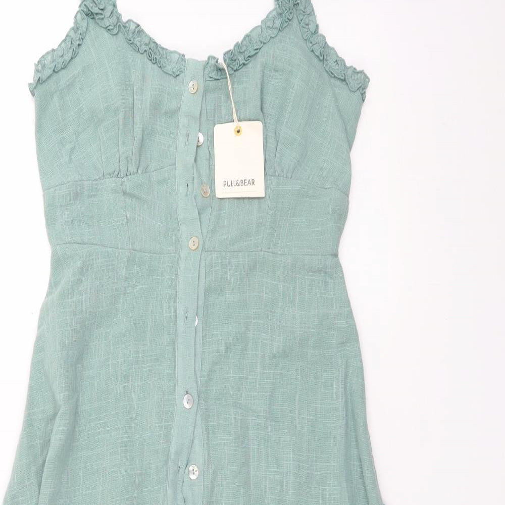 Pull&Bear Womens Green  Cotton Trapeze & Swing  Size S  V-Neck