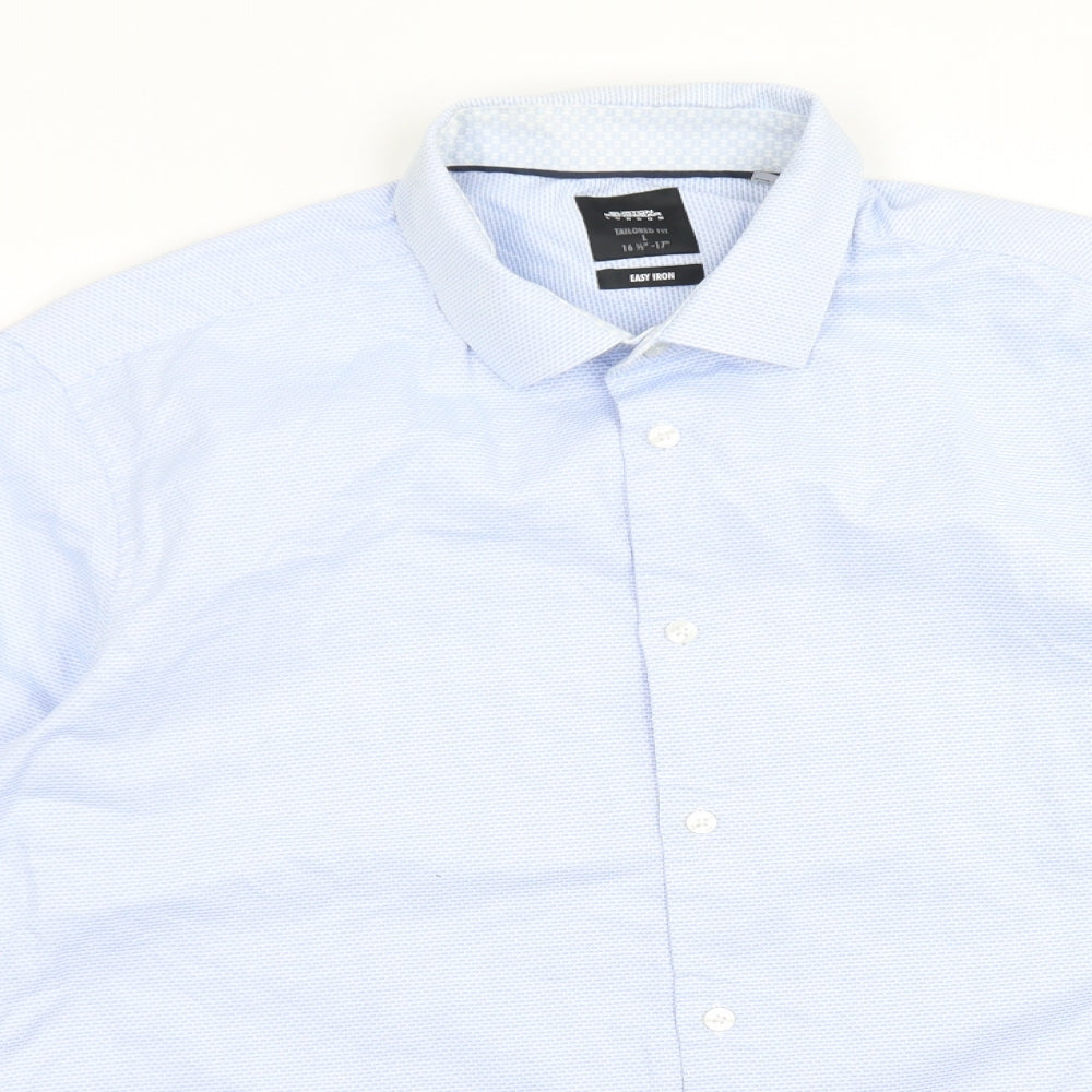 BURTON MENSWEAR Mens Blue Geometric Cotton  Dress Shirt Size 17 Collared