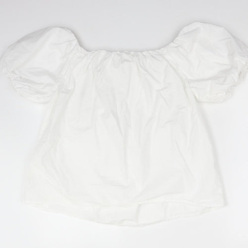 Primark Womens White  Cotton Basic T-Shirt Size 12 Off the Shoulder