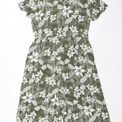 TU Womens Green Floral Viscose Jumpsuit One-Piece Size 14