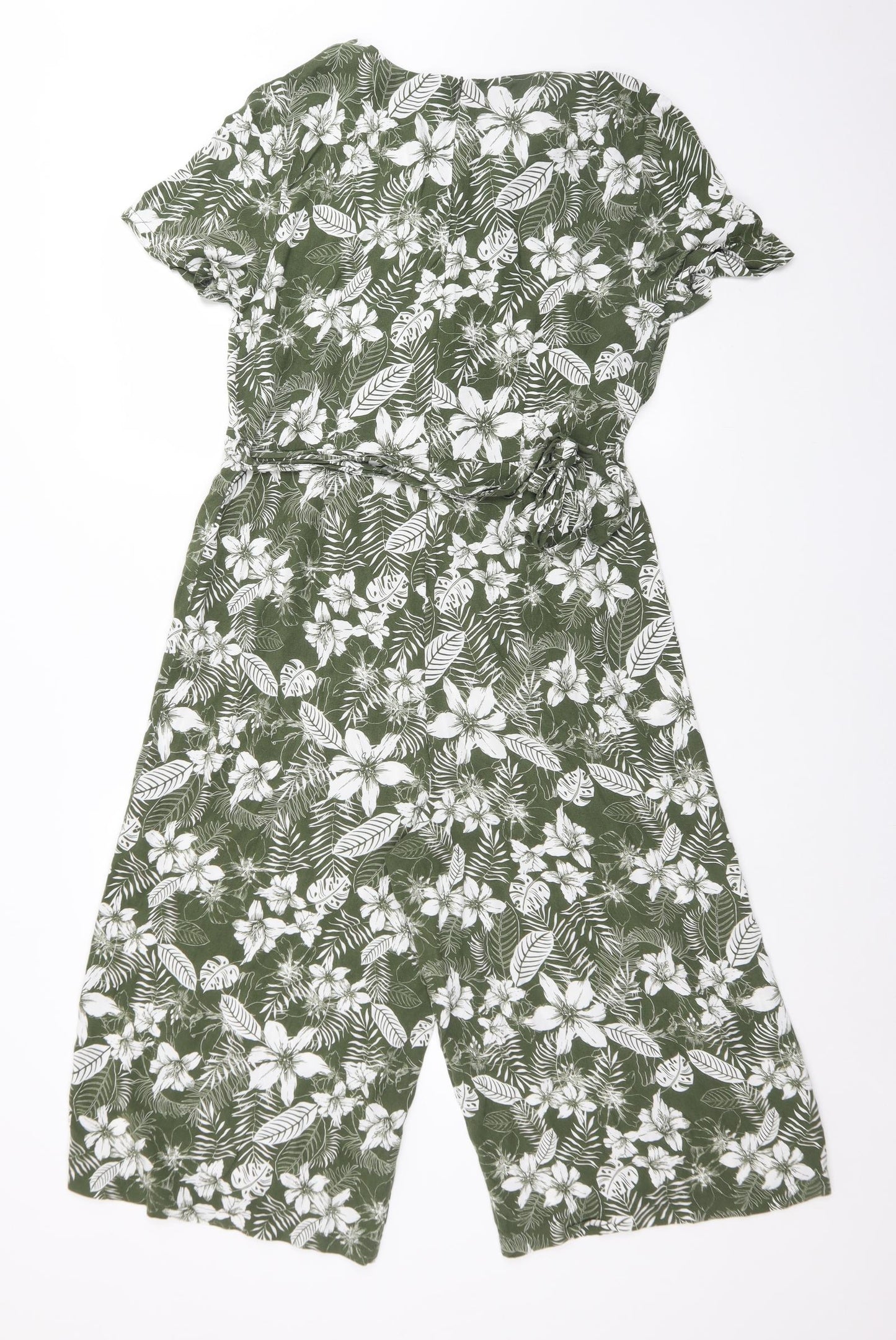 TU Womens Green Floral Viscose Jumpsuit One-Piece Size 14