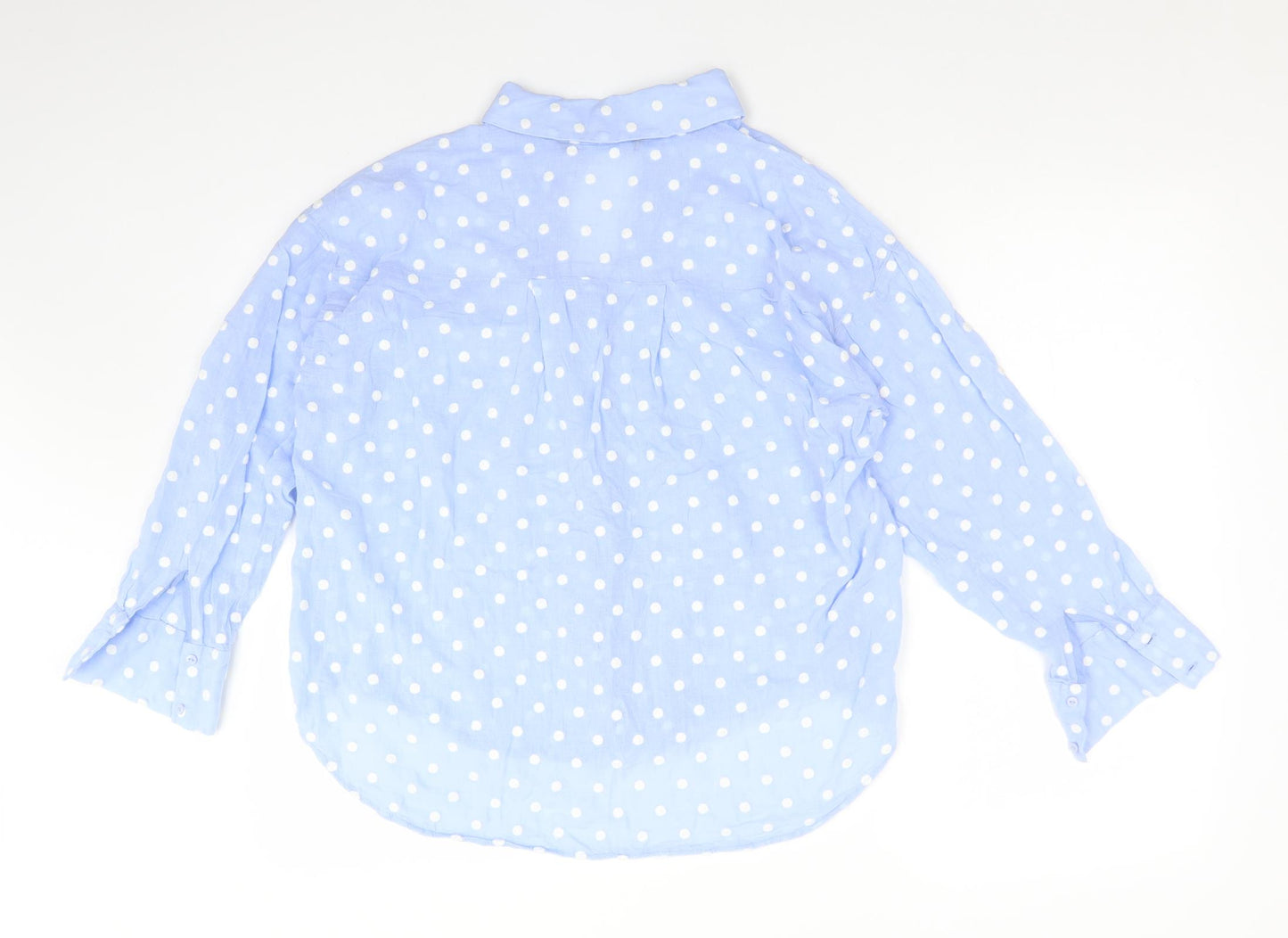 Zara Womens Blue Polka Dot  Basic Button-Up Size M Collared