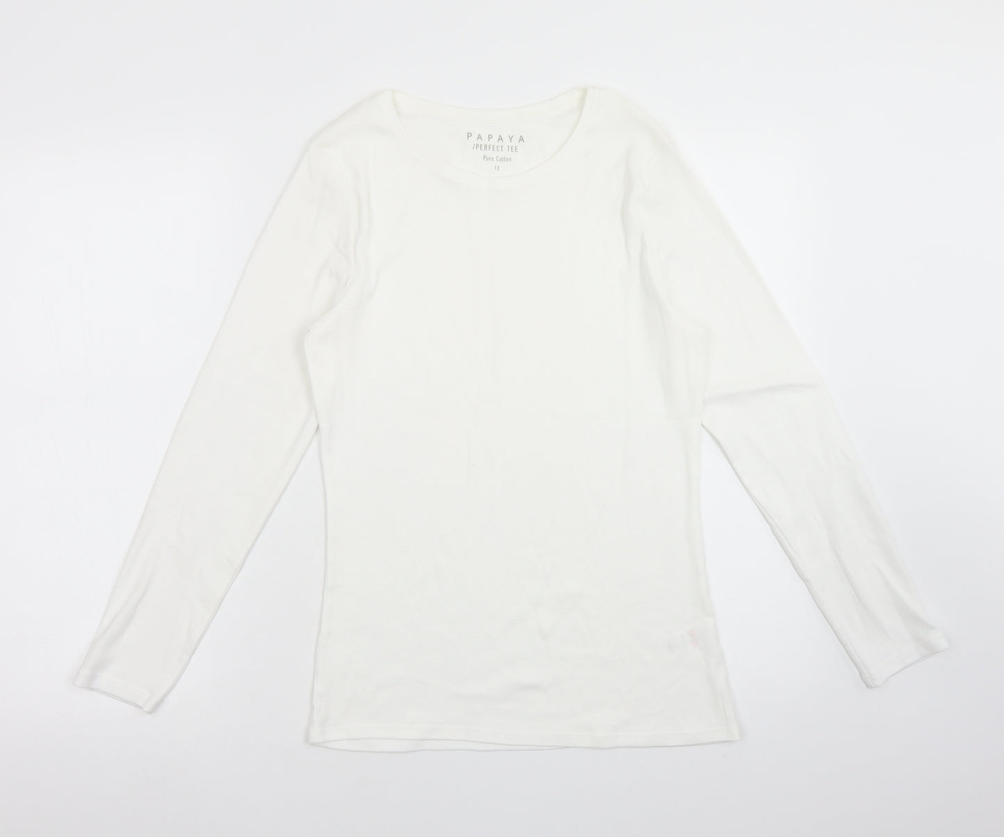 Papaya Womens White  Cotton Basic T-Shirt Size 12 Round Neck