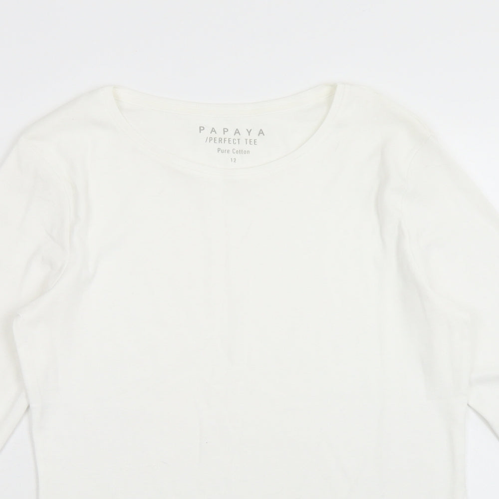 Papaya Womens White  Cotton Basic T-Shirt Size 12 Round Neck