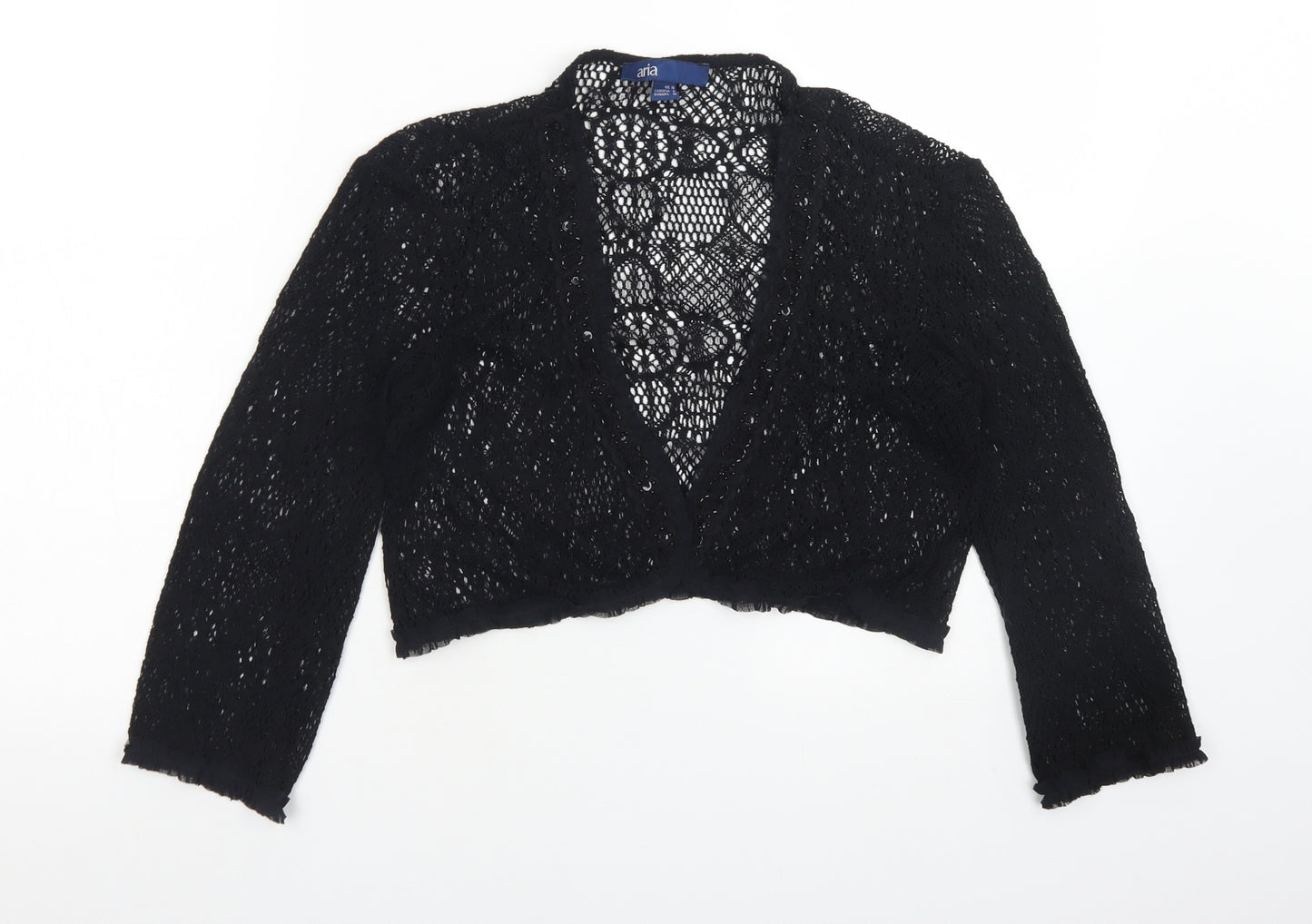 Aria Womens Black V-Neck  Cotton Cardigan Jumper Size 10
