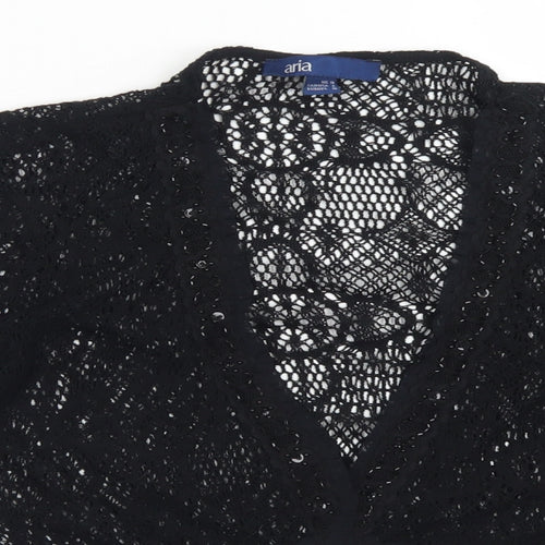 Aria Womens Black V-Neck  Cotton Cardigan Jumper Size 10