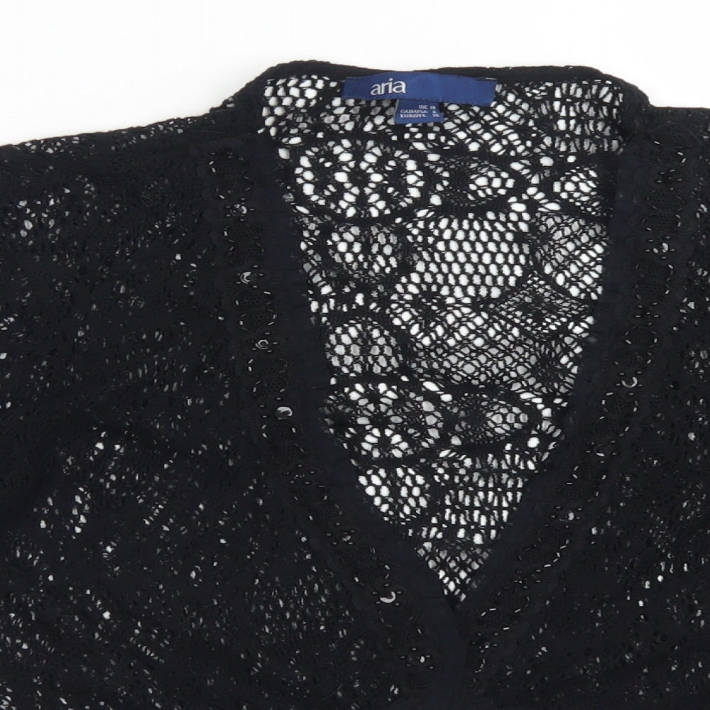 Aria Womens Black V-Neck  Cotton Cardigan Jumper Size 10