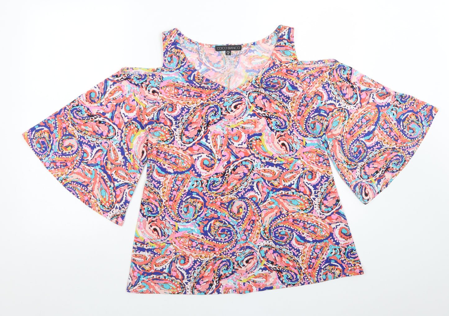 Coco Bianco Womens Multicoloured Paisley  Basic T-Shirt Size M V-Neck