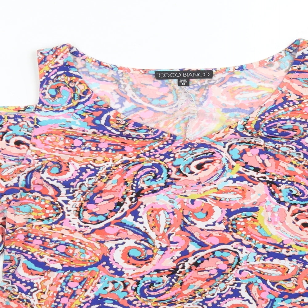 Coco Bianco Womens Multicoloured Paisley  Basic T-Shirt Size M V-Neck