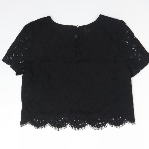 Banana Republic Womens Black Floral Nylon Basic T-Shirt Size 10 Round Neck