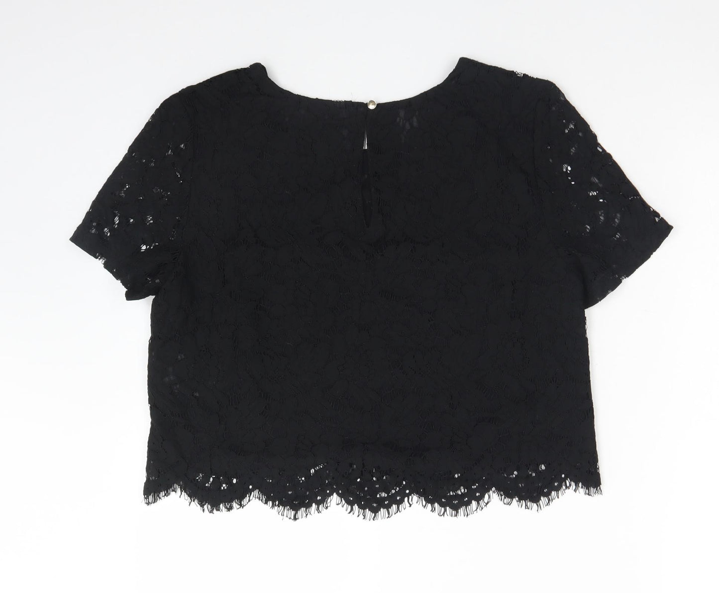 Banana Republic Womens Black Floral Nylon Basic T-Shirt Size 10 Round Neck