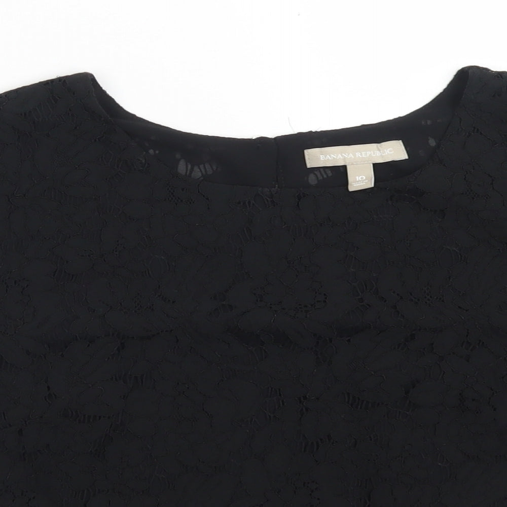 Banana Republic Womens Black Floral Nylon Basic T-Shirt Size 10 Round Neck