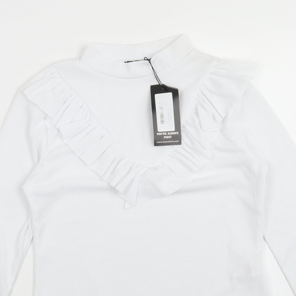 I SAW IT FIRST Womens White  Polyester Basic T-Shirt Size 8 Mock Neck