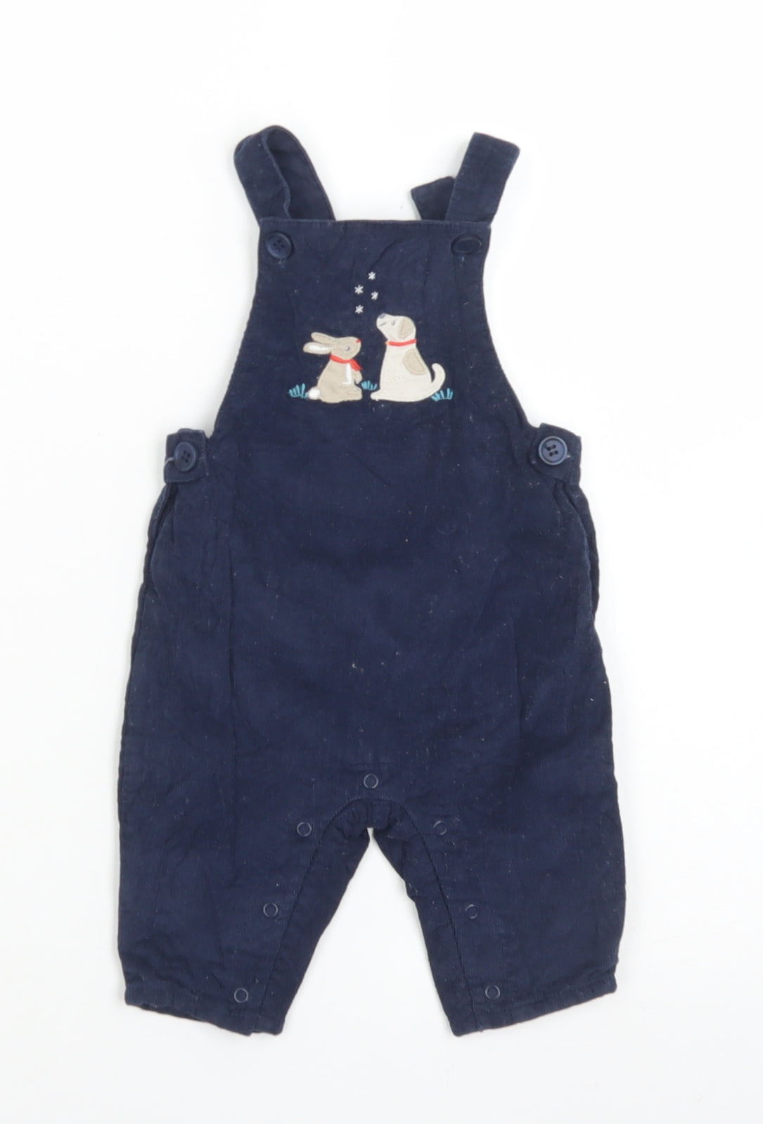 John Lewis Boys Blue  Cotton Dungaree One-Piece Size 0-3 Months   - DOG RABBIT