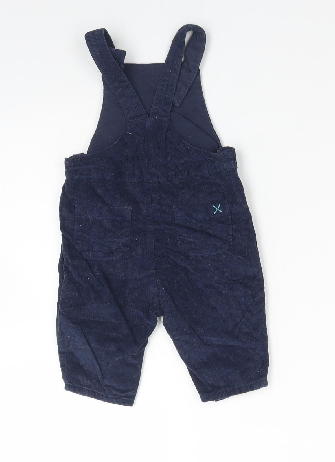 John Lewis Boys Blue  Cotton Dungaree One-Piece Size 0-3 Months   - DOG RABBIT