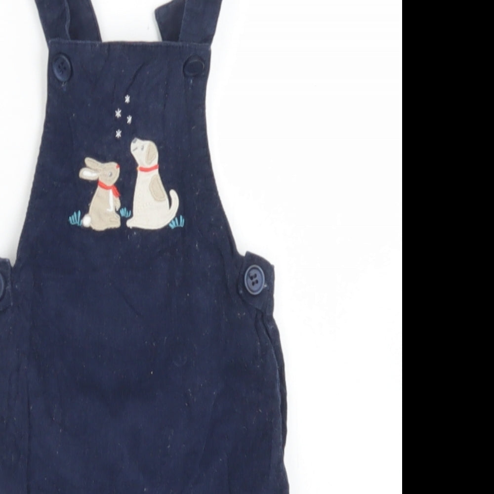 John Lewis Boys Blue  Cotton Dungaree One-Piece Size 0-3 Months   - DOG RABBIT