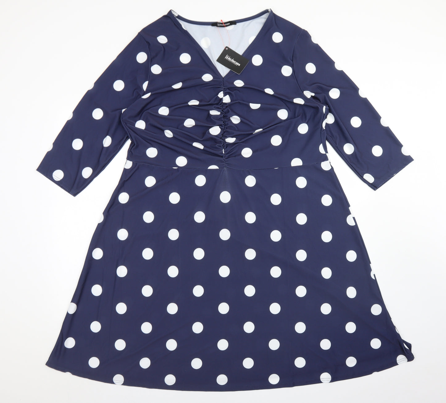 Kaleidoscope Womens Blue Polka Dot Polyester Skater Dress  Size 22  V-Neck