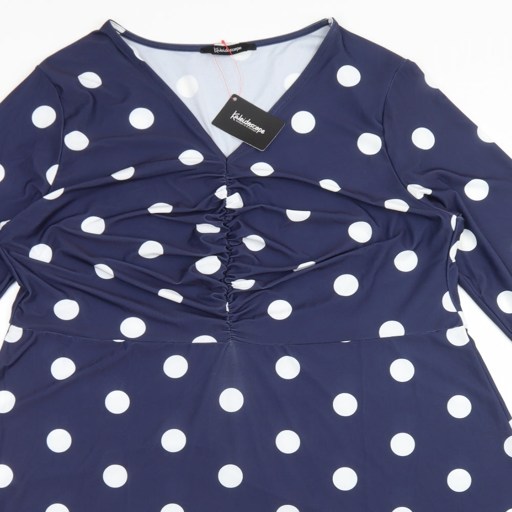 Kaleidoscope Womens Blue Polka Dot Polyester Skater Dress  Size 22  V-Neck