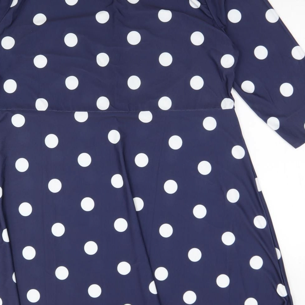 Kaleidoscope Womens Blue Polka Dot Polyester Skater Dress  Size 22  V-Neck