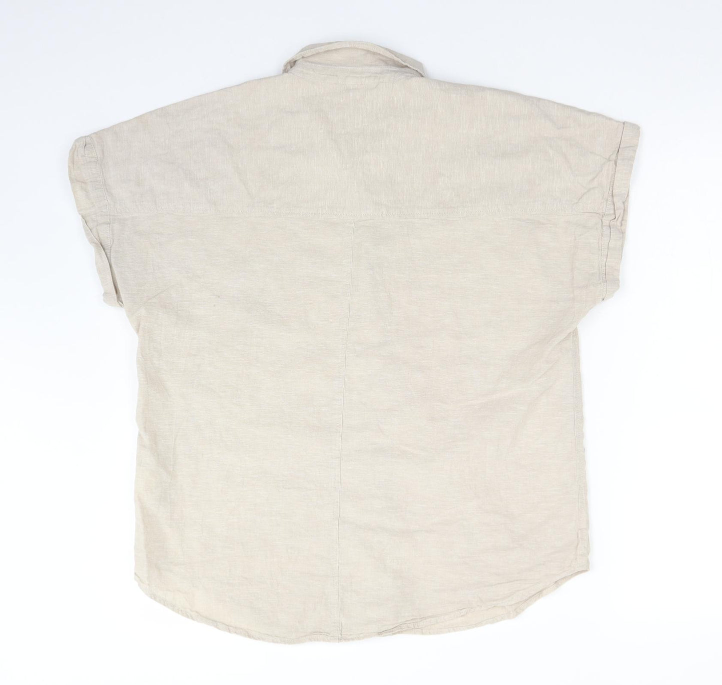 H&M Womens Beige  Linen Basic Button-Up Size 10 Collared