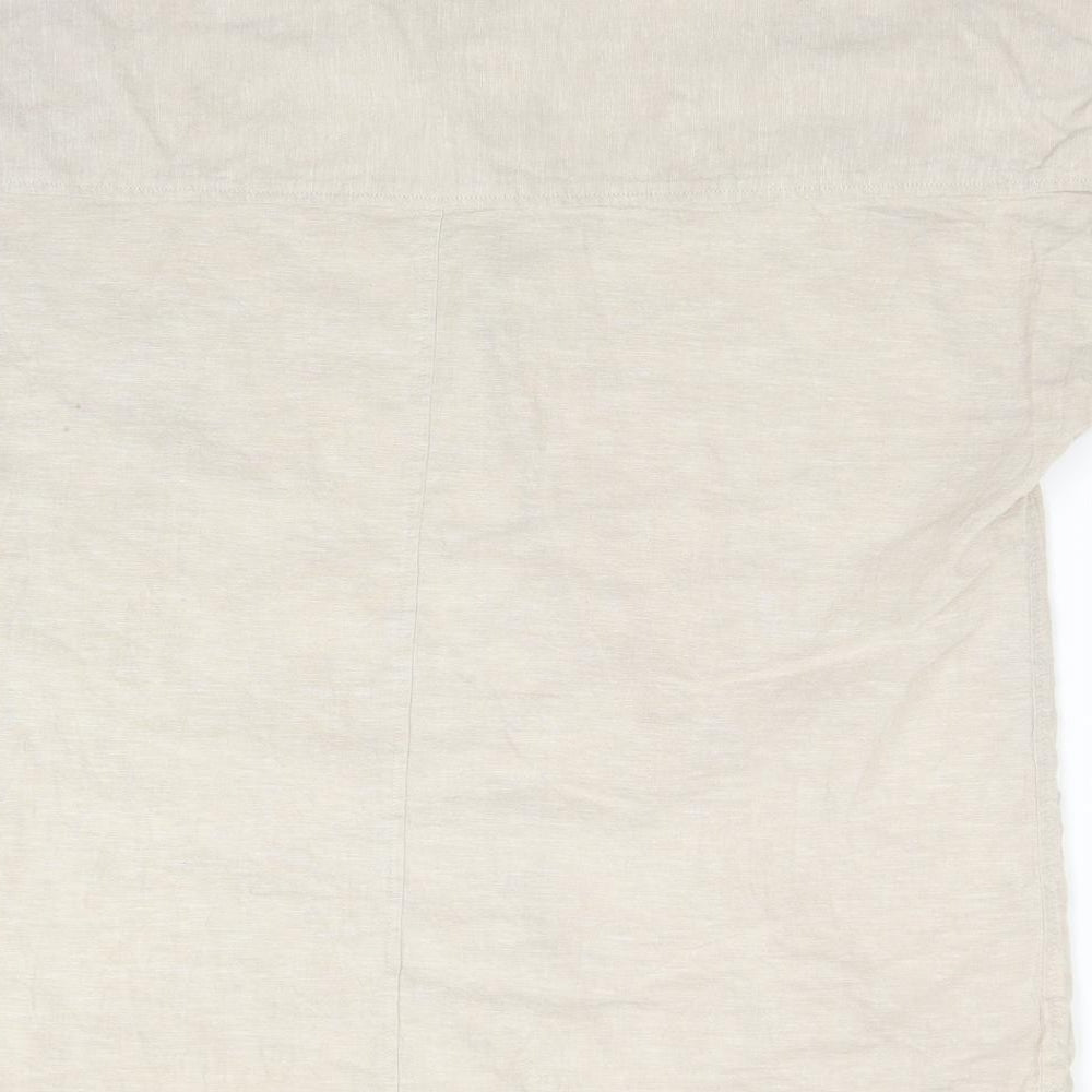 H&M Womens Beige  Linen Basic Button-Up Size 10 Collared
