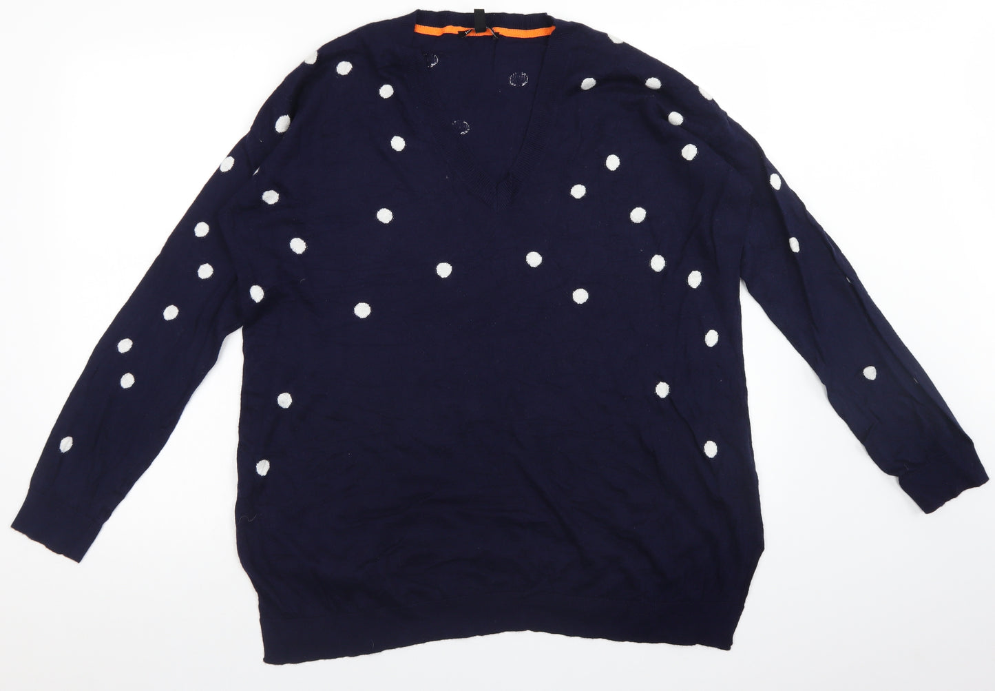 Isabella Oliver Womens Blue Polka Dot Viscose Basic T-Shirt Size 4 V-Neck