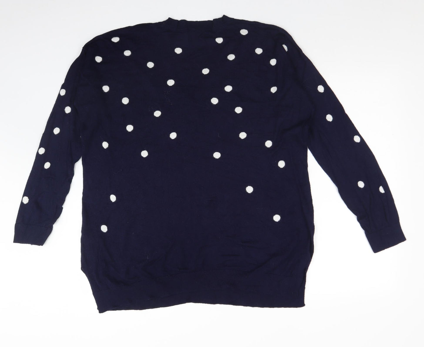 Isabella Oliver Womens Blue Polka Dot Viscose Basic T-Shirt Size 4 V-Neck