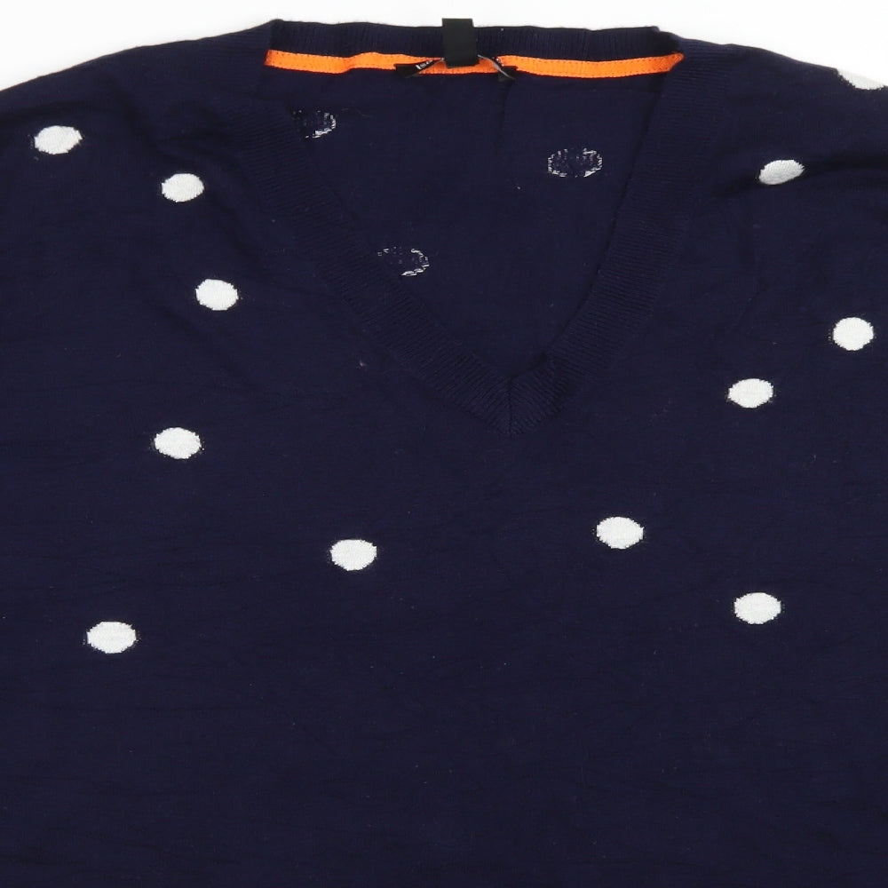 Isabella Oliver Womens Blue Polka Dot Viscose Basic T-Shirt Size 4 V-Neck