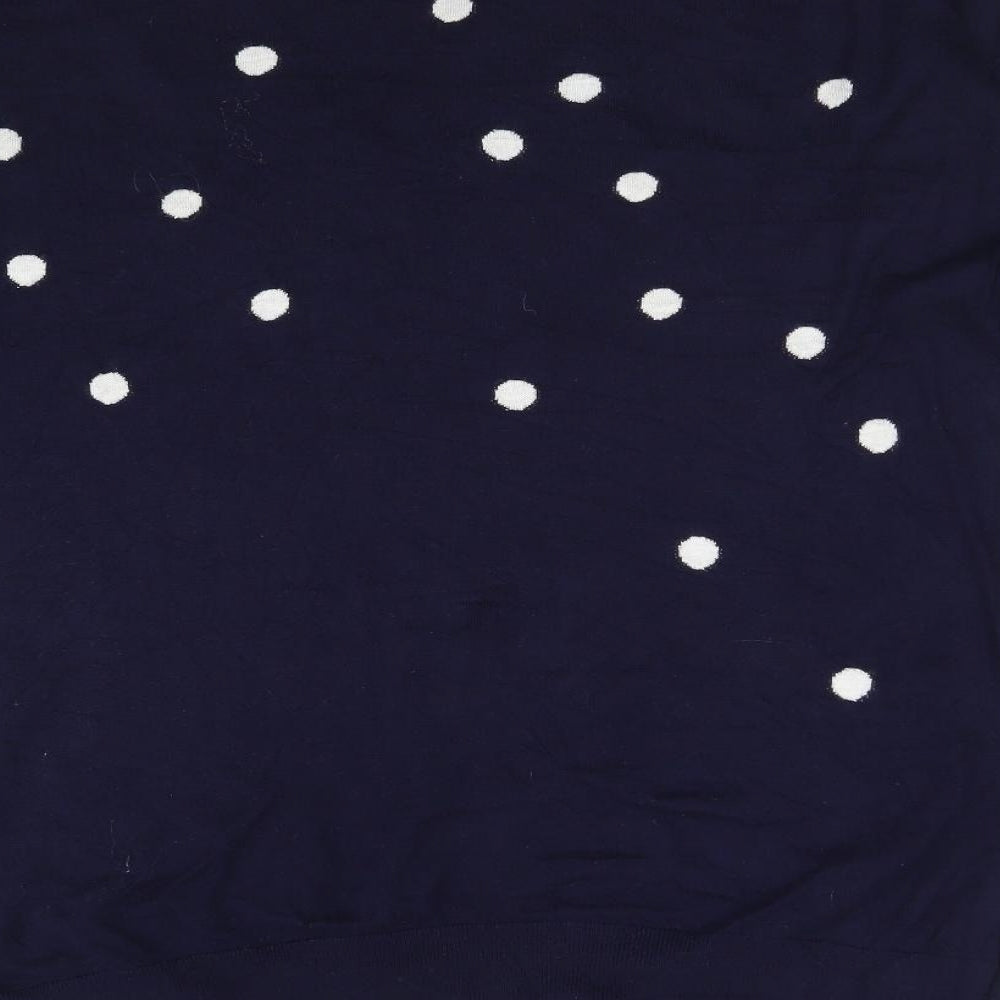 Isabella Oliver Womens Blue Polka Dot Viscose Basic T-Shirt Size 4 V-Neck