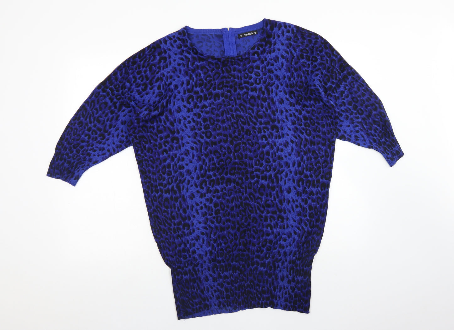 DUNNES Womens Blue Animal Print  Basic T-Shirt Size 14 Crew Neck