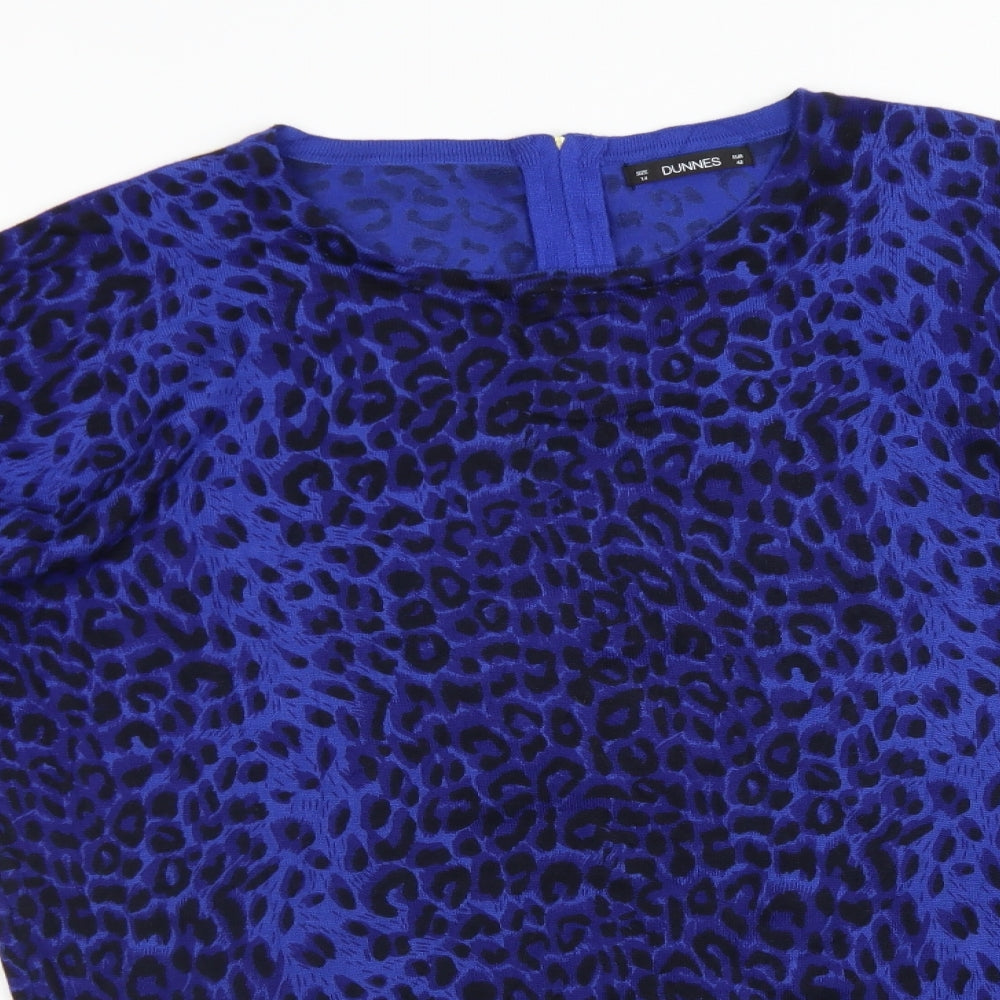 DUNNES Womens Blue Animal Print  Basic T-Shirt Size 14 Crew Neck