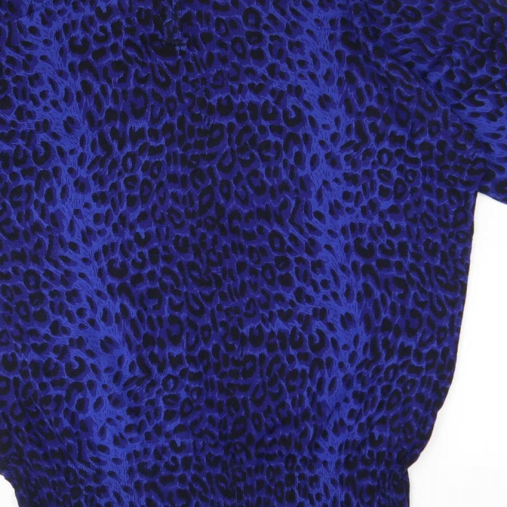 DUNNES Womens Blue Animal Print  Basic T-Shirt Size 14 Crew Neck