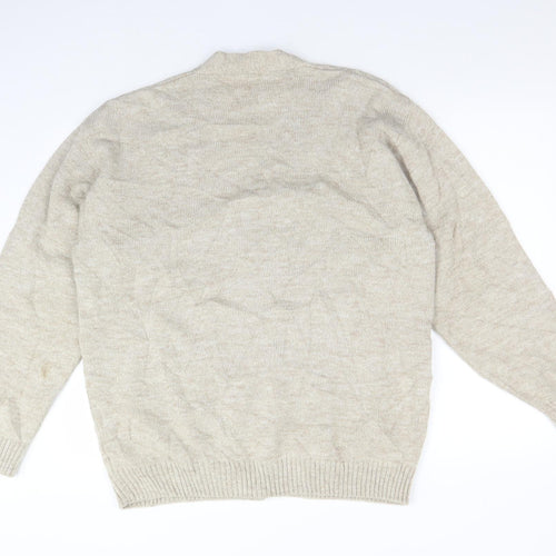 BHS Mens Beige V-Neck Argyle/Diamond Acrylic Cardigan Jumper Size M