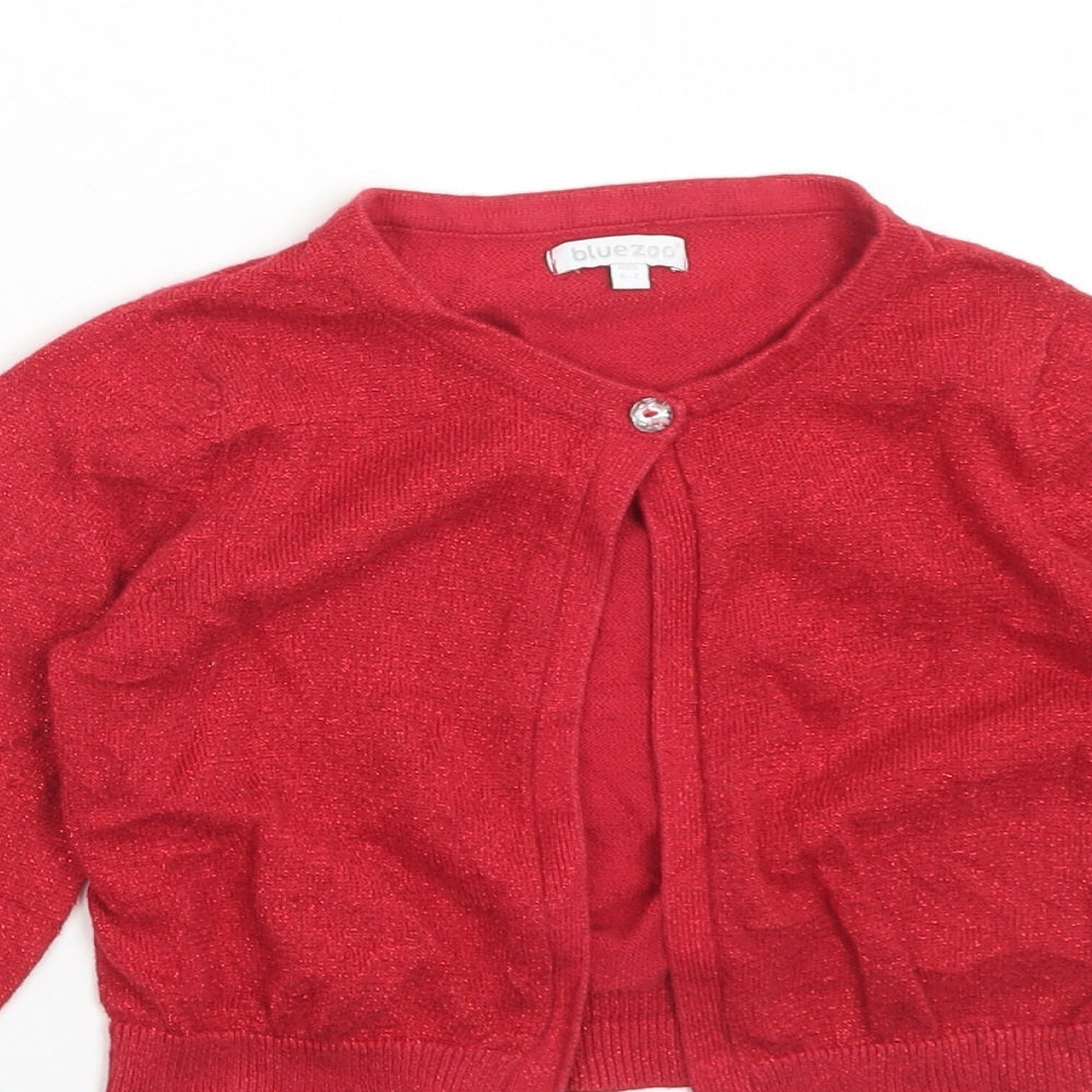 Blue Zoo Girls Red Round Neck  Cotton Cardigan Jumper Size 6-7 Years