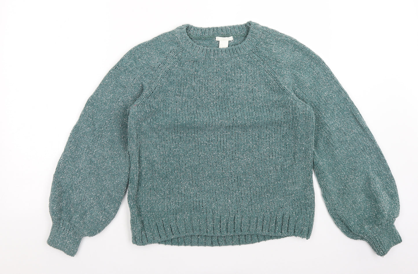 H&M Womens Green Crew Neck  Polyamide Pullover Jumper Size S