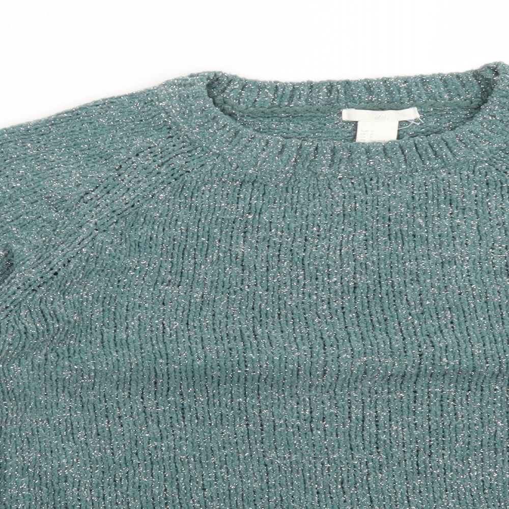 H&M Womens Green Crew Neck  Polyamide Pullover Jumper Size S