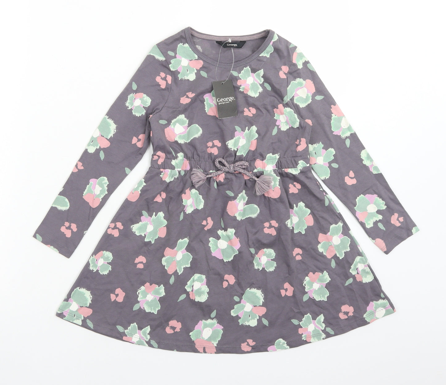 George Girls Multicoloured Floral Cotton Skater Dress  Size 4-5 Years  Round Neck