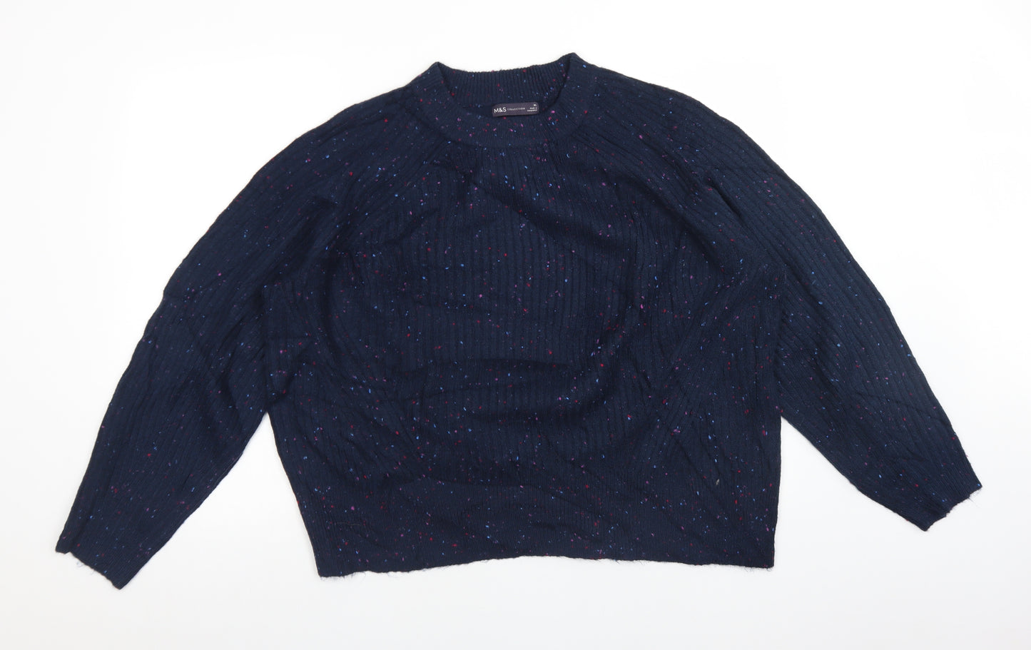 M&S Womens Blue Crew Neck  Acrylic Pullover Jumper Size XL