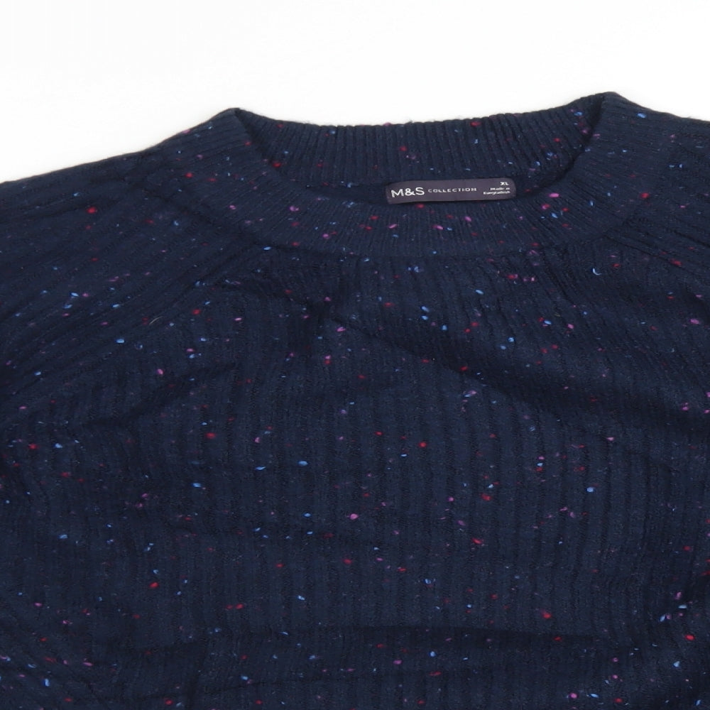 M&S Womens Blue Crew Neck  Acrylic Pullover Jumper Size XL