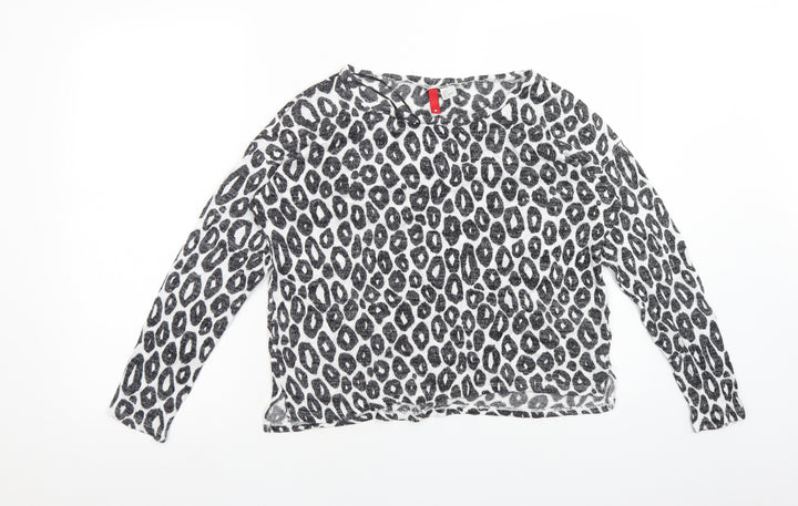 H&M Womens Multicoloured Animal Print Viscose Basic T-Shirt Size S Round Neck