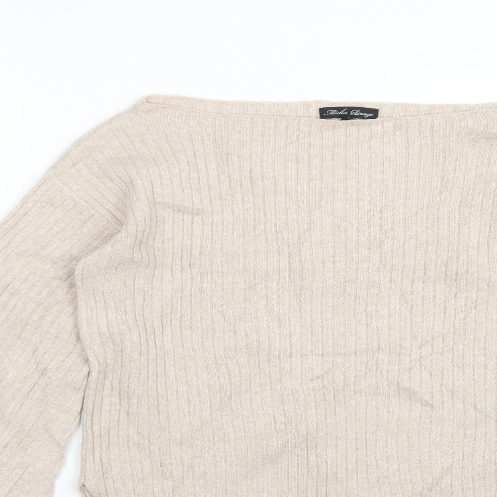 MICHA LOUNGE Womens Beige  Polyester Basic T-Shirt Size XS Boat Neck