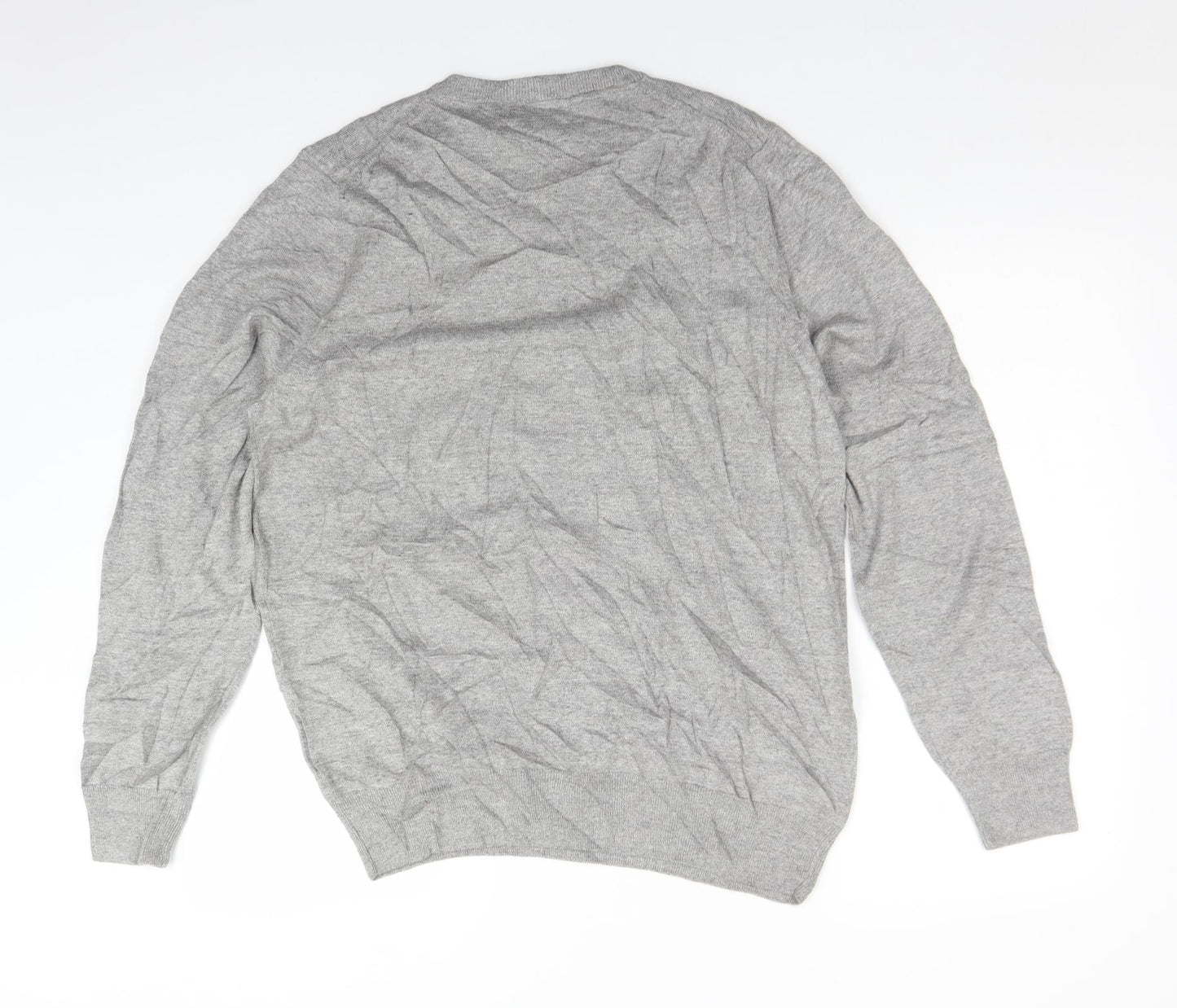 M&S Mens Grey V-Neck  Cotton Pullover Jumper Size L