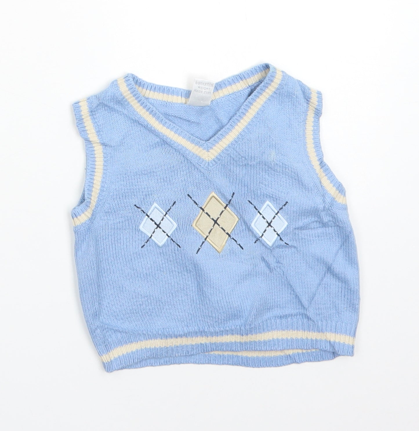 NEXT Boys Blue Argyle/Diamond Cotton Vest Jumper Size 6-9 Months