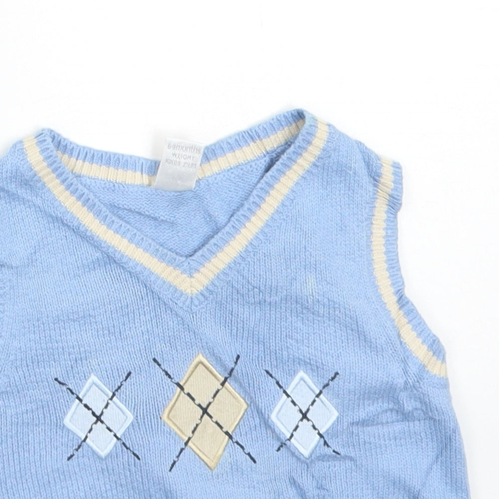 NEXT Boys Blue Argyle/Diamond Cotton Vest Jumper Size 6-9 Months