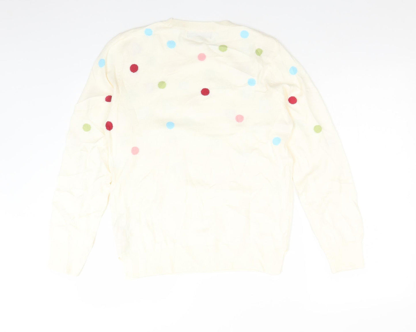 M&S Womens White Crew Neck Polka Dot Acrylic Pullover Jumper Size 10