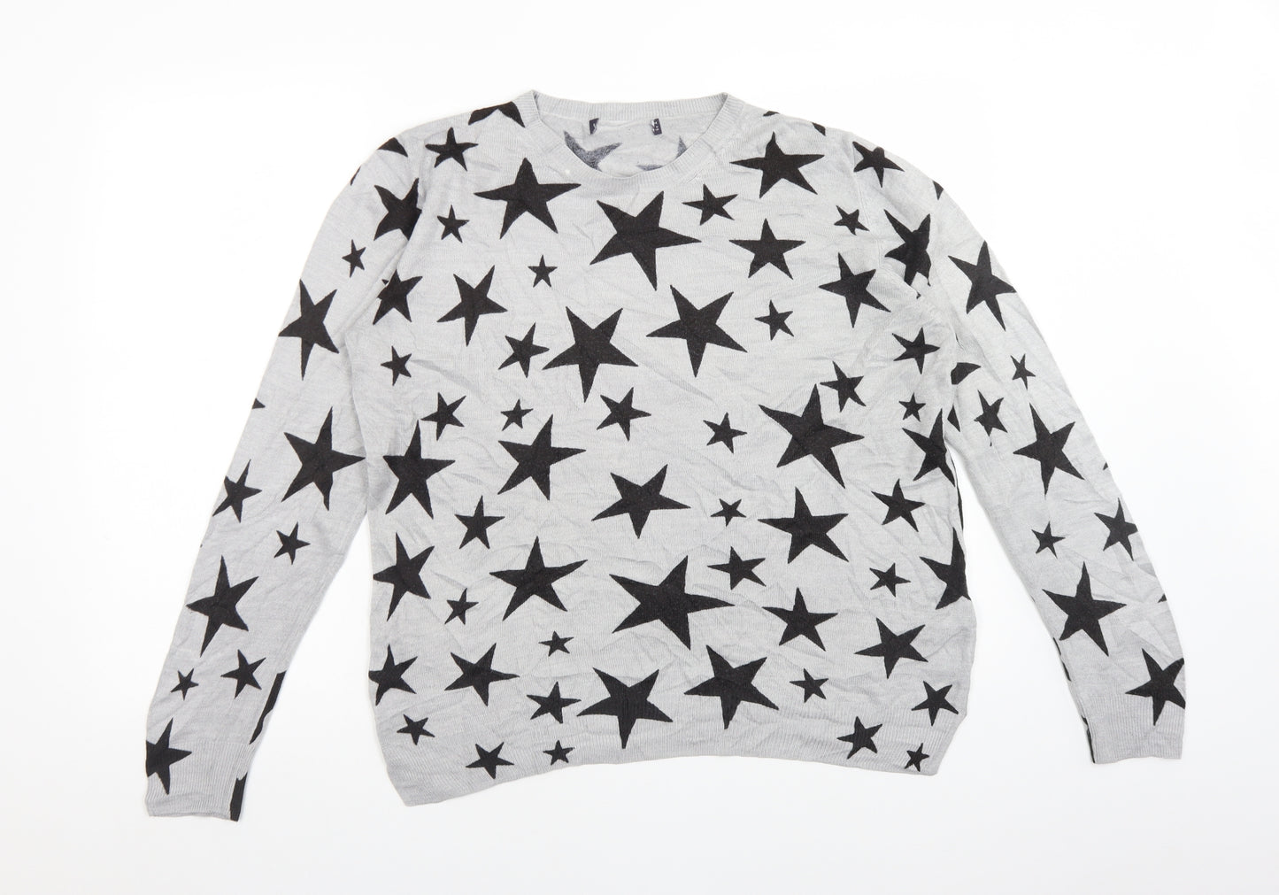 M&S Womens Grey  Acrylic Basic T-Shirt Size 14 Crew Neck - STARS